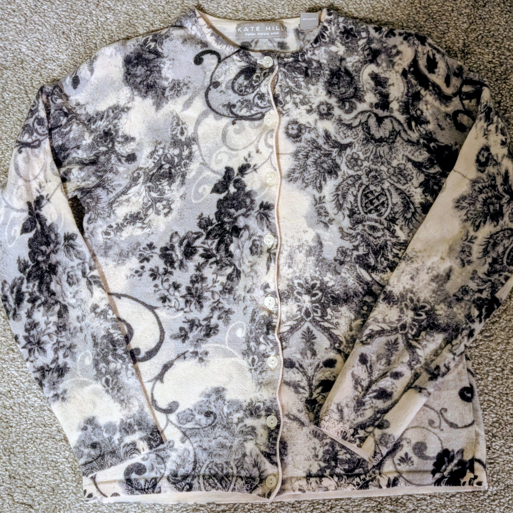 Kate Hill Black and White Floral Cardigan